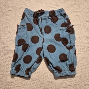 Baby Boden girls 3-6 months blue & brown polka dot pants VGUC